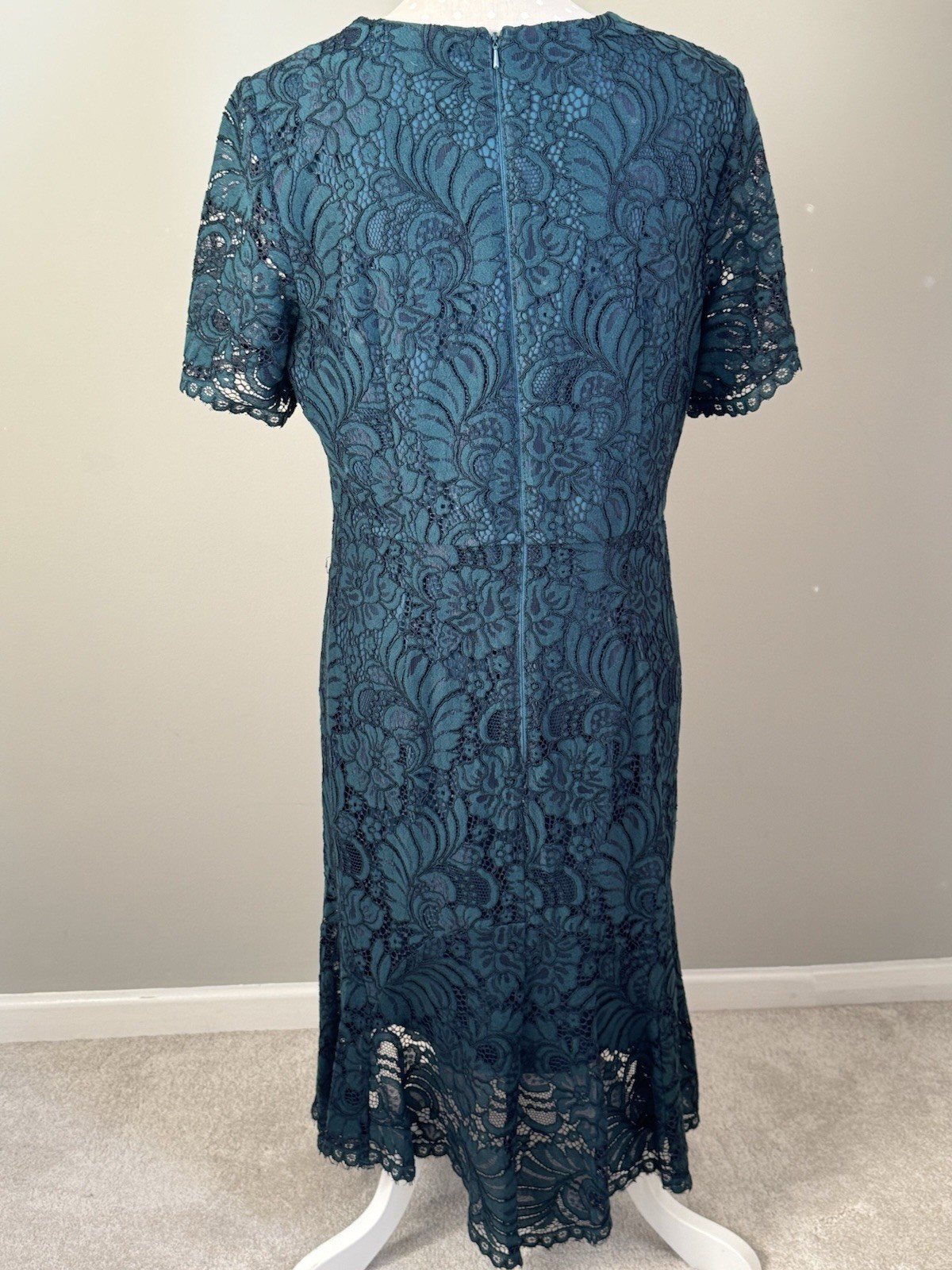 COAST FOREST GREEN LACE SHORT SLEEVE OCCASION DRESS SIZE 16, LINED, WEDDING VGC