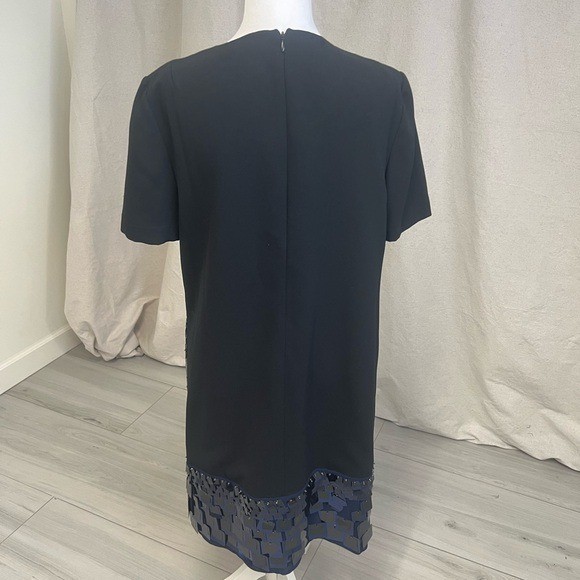 Tory Burch Retro Sequin Colorblock Shift Dress Black Cream Sz L Mob Wife Luxury