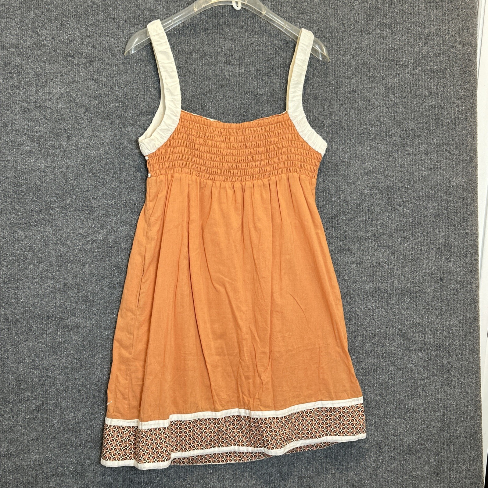 Lulumari Mandarin Orange Women’s Embroidered Midi dress Boho Chic Beach EUC