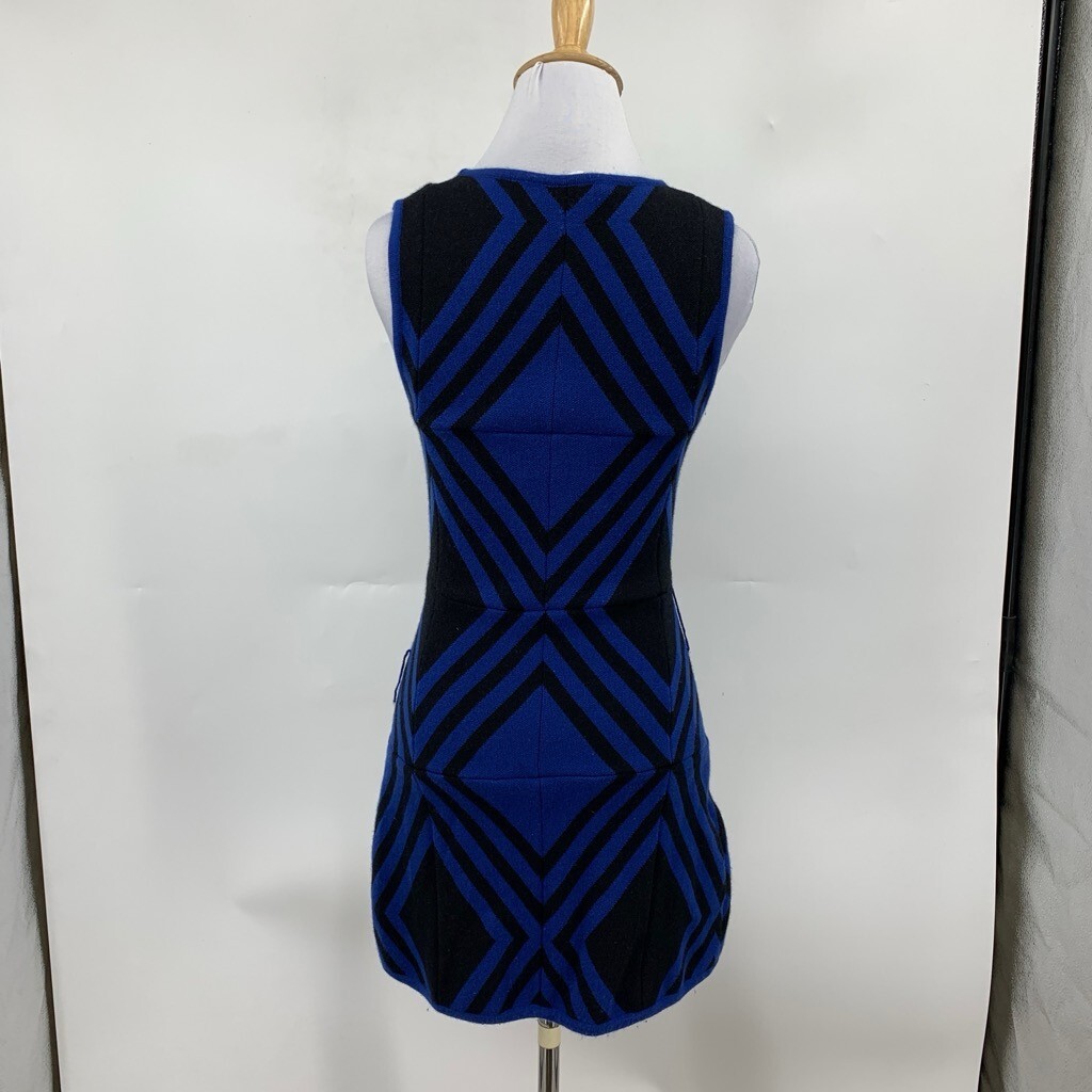 Alice + Olivia Dress Women Extra Small Cobalt Black Wool Chevron Pockets *READ