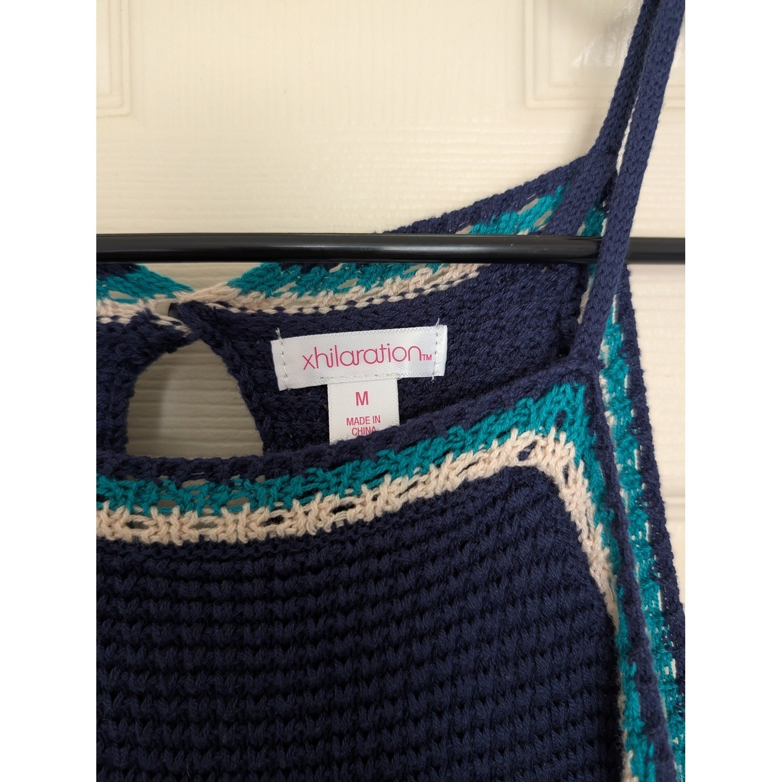 Crochet Halter Ikat Print Maxi Dress Medium Boho Summer