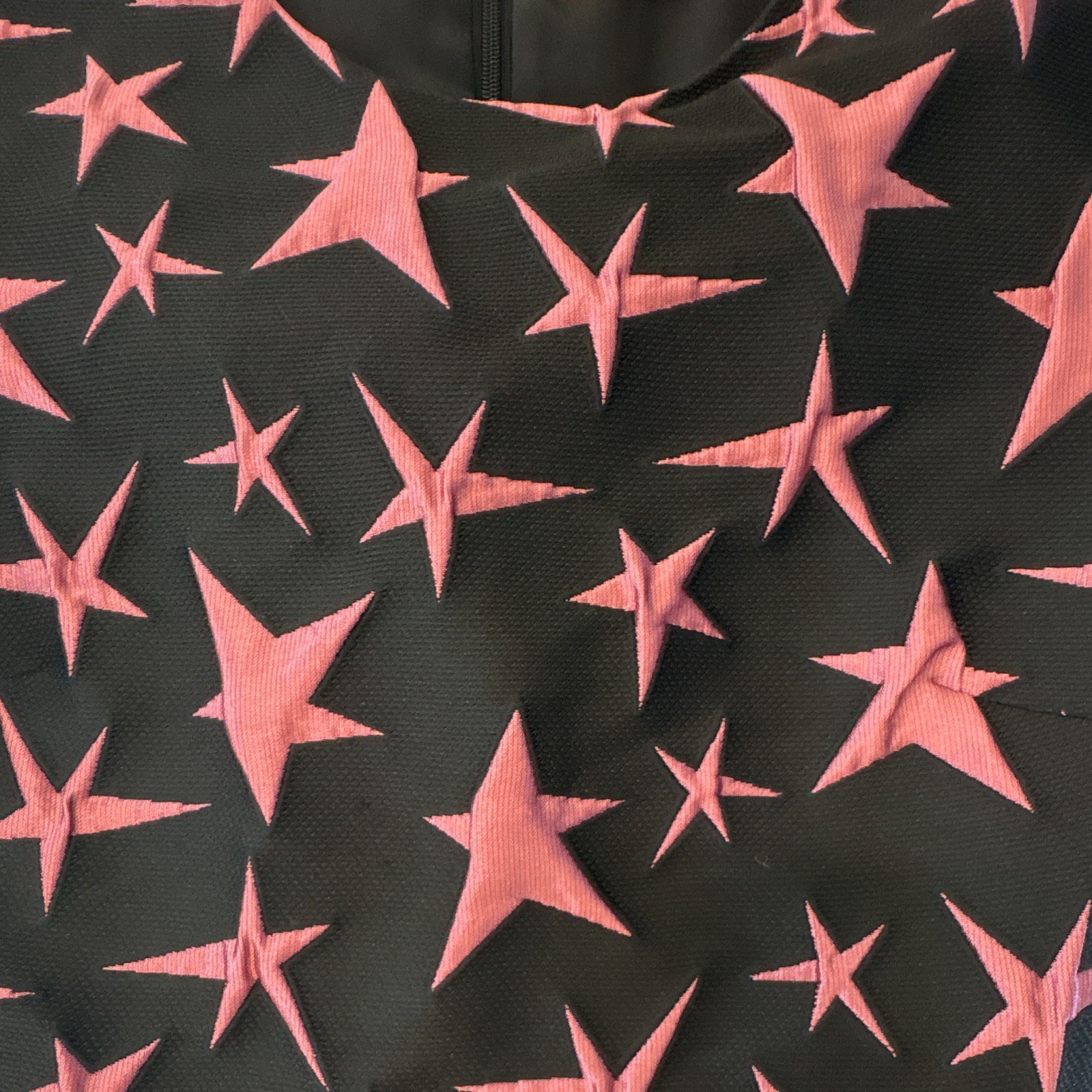 MSGM Womens Size 38 Black/Pink Star Print Sheath Dress Round Neck Zip Short