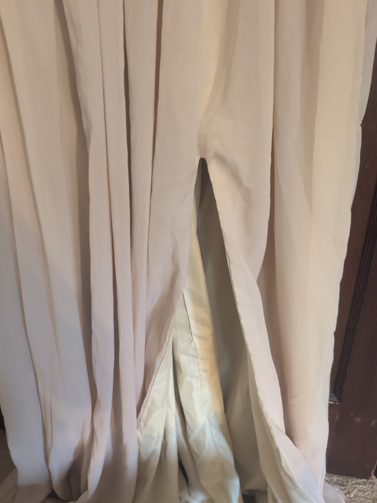 Ryanth Beige Cream Pleated Chest Tank Corset Back Maxi Bridesmaid Formal Mother