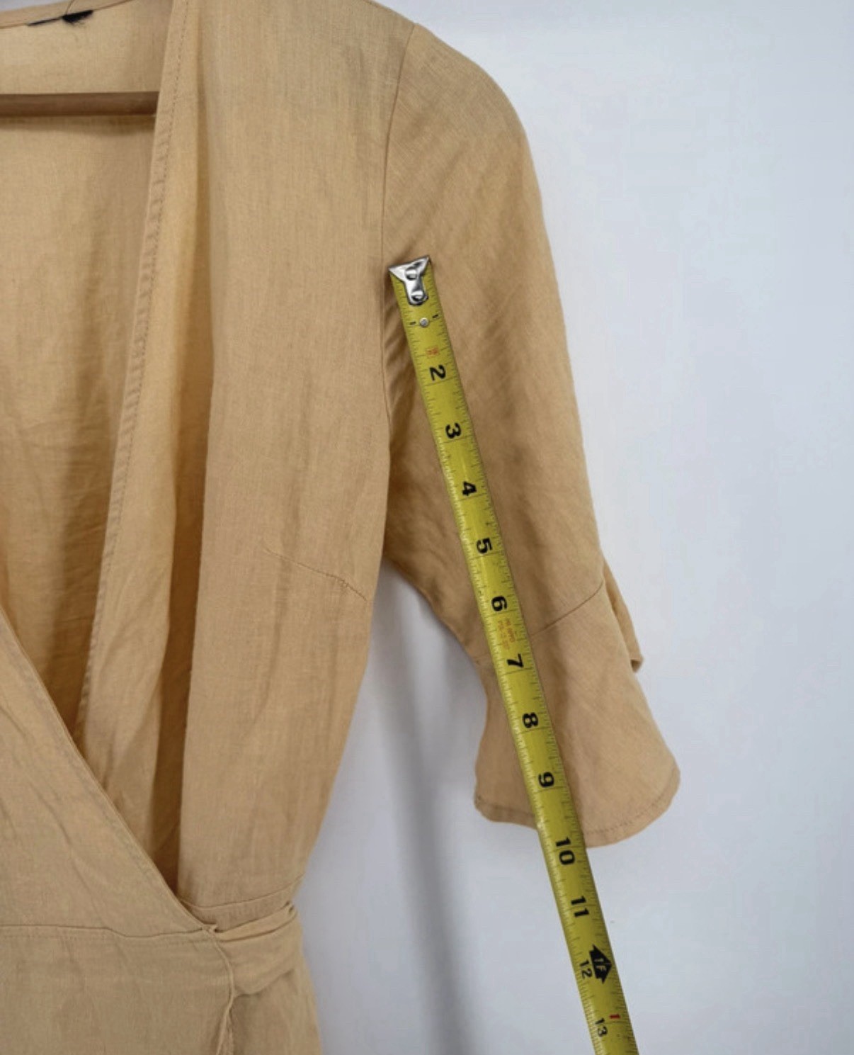 Linen Wrap Dress, Short Sleeve Collared, Knee Length Boho Costal Fisherman Read