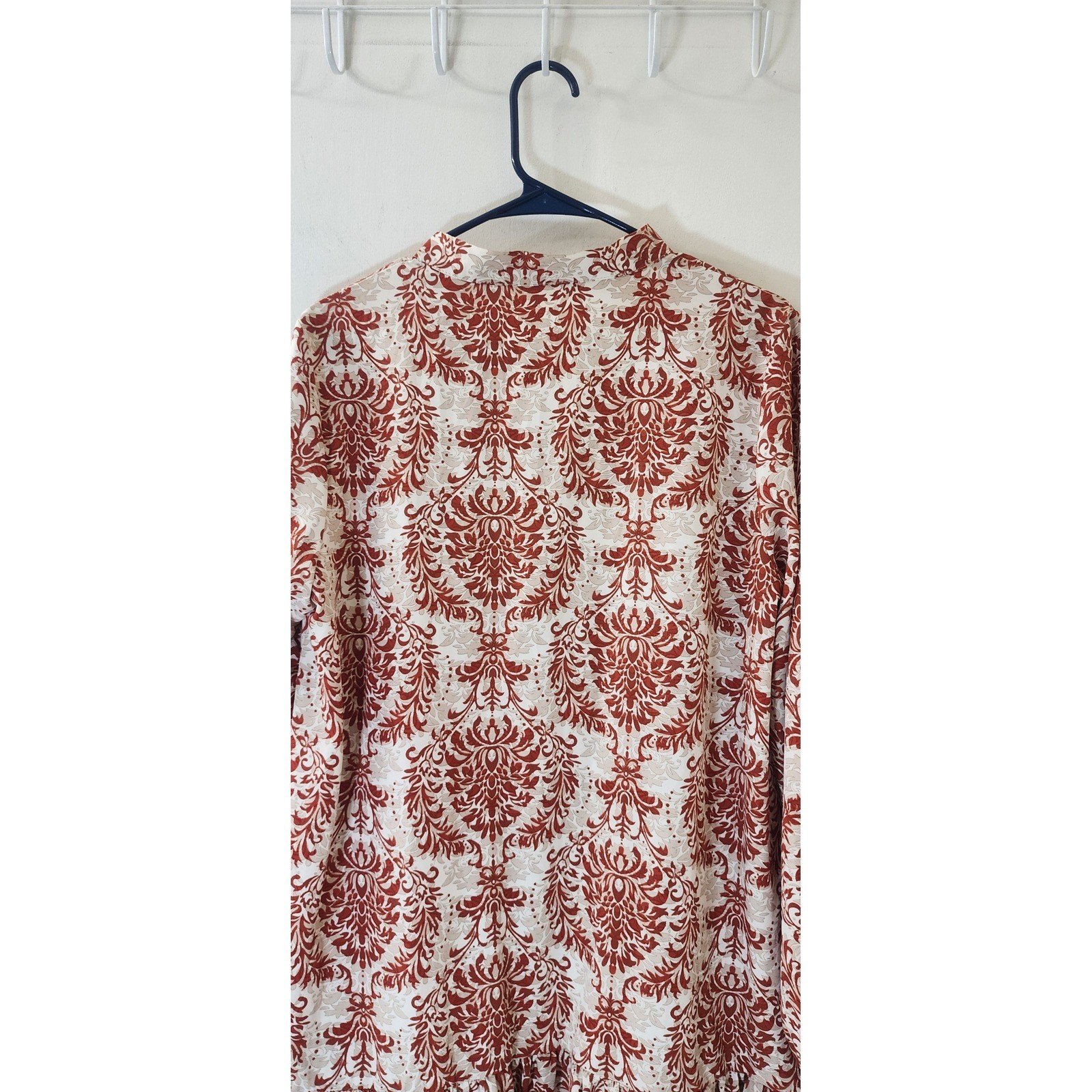 Revolution Damask Print Ruffle Hem Mini Dress Rust Orange Cream Size L
