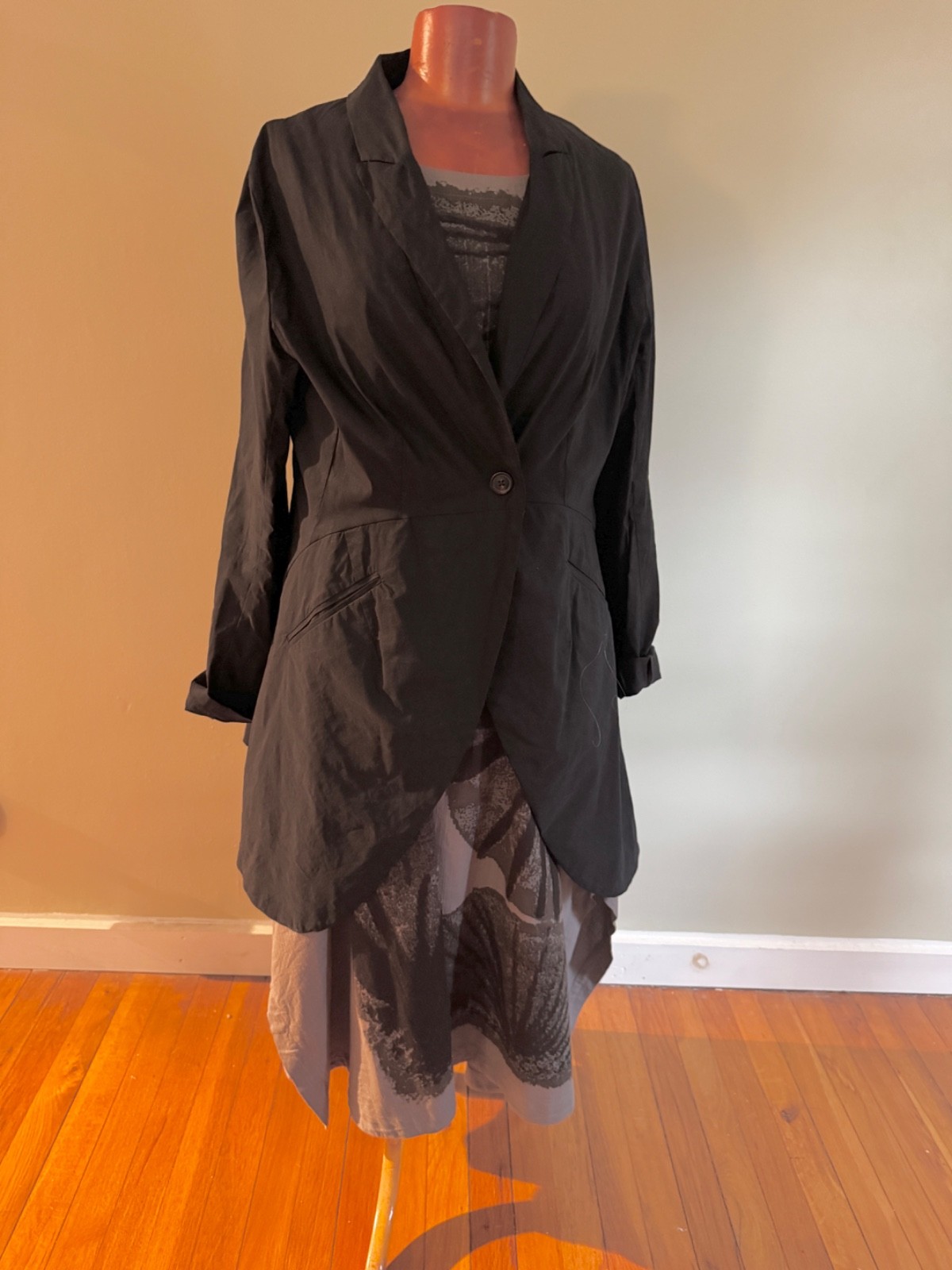 Moyuru Gray/Black sleevless Linen/Cotton Dress Large