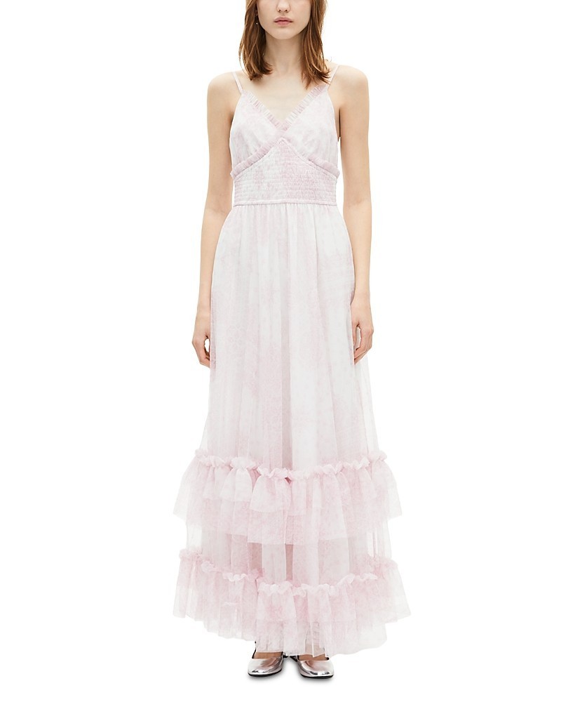 The Kooples Tiered Ruffle Trim Dress Women’s EU 1 White/Pink Sleeveless