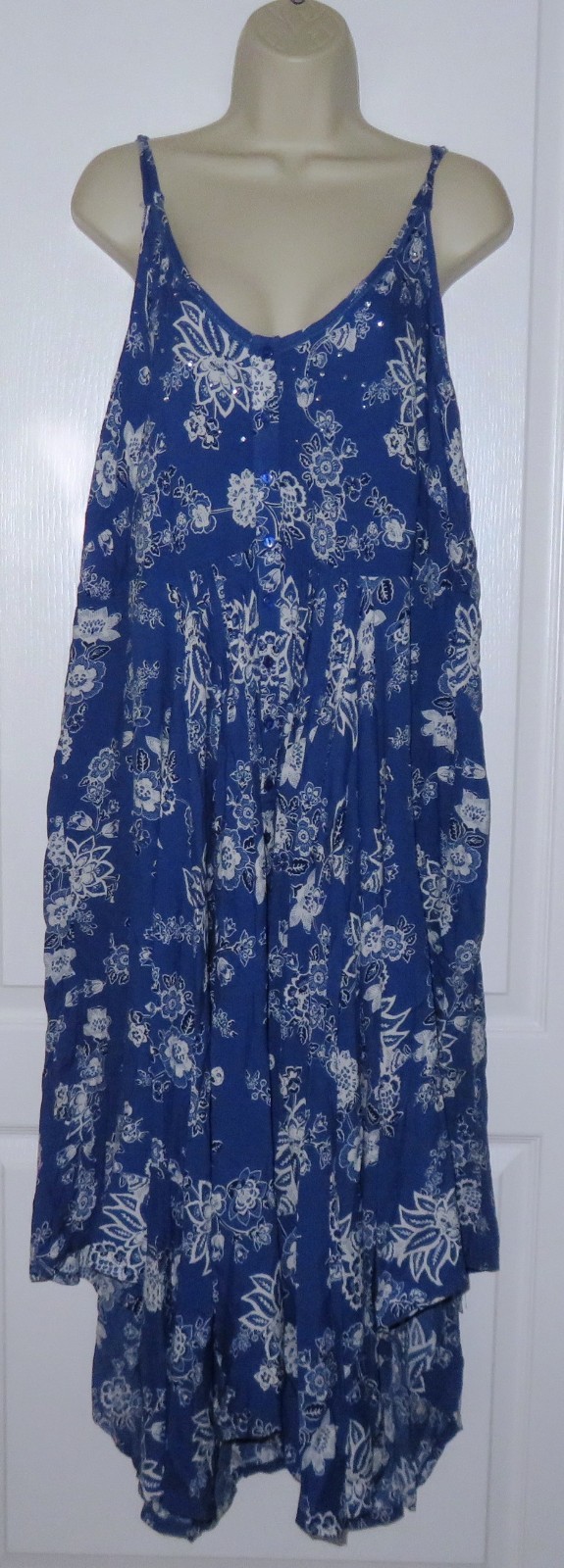 Yours Clothing Blue Floral Strappy Cami Hanky Hem Maxi Sun Dress Plus Size UK 20