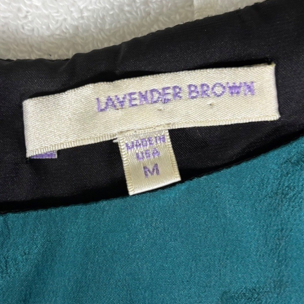 Lavender Brown Shift Dress Womens Medium Teal 100% Silk Short Sleeve Jewel Neck