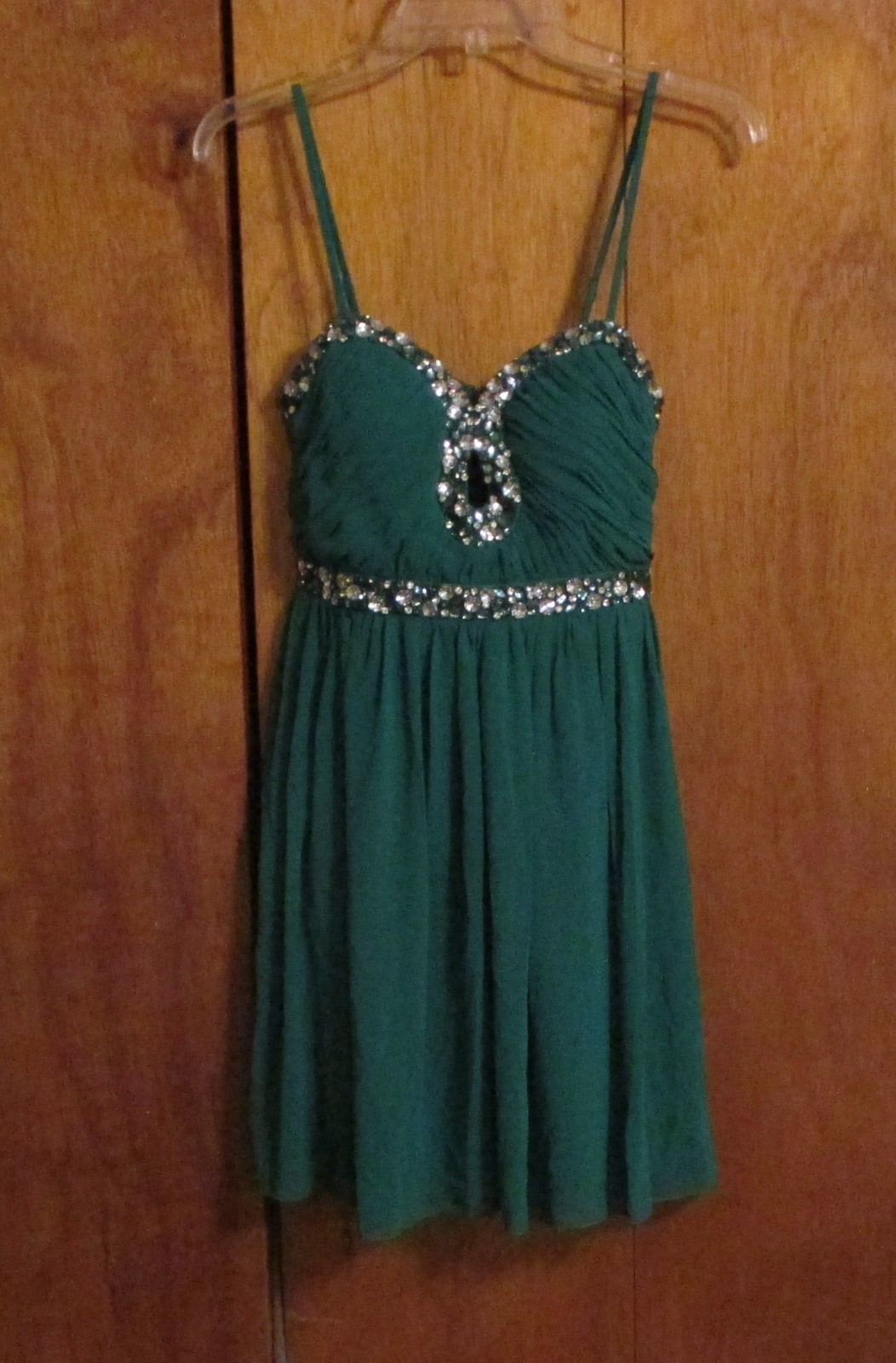 Deb Short Green Party Dress Clear & Green Jewels (Junior 5) NWT MSRP $74.90