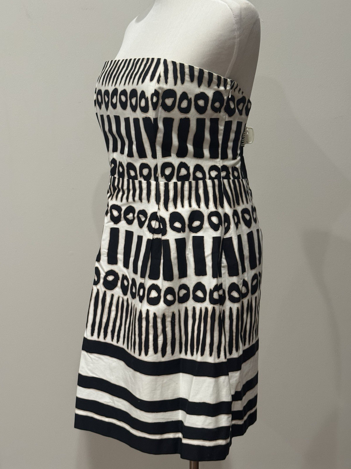 Laundry Shelli Segal 12 Cotton Strapless Mini Dress White Black Stripes Modern