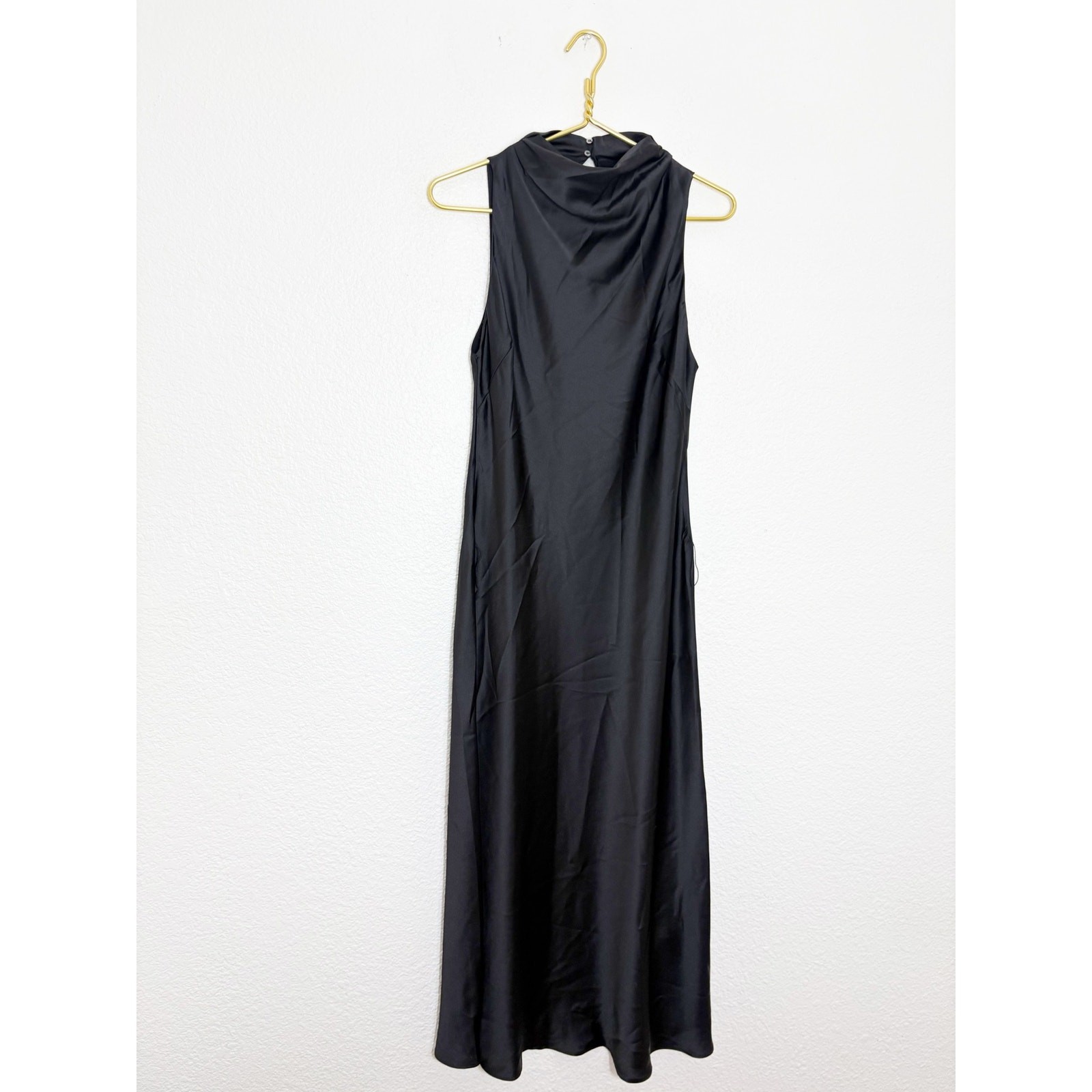 Zara Black Satin High Neck Midi Slip Dress Size Medium 8848/748 Cocktail Party