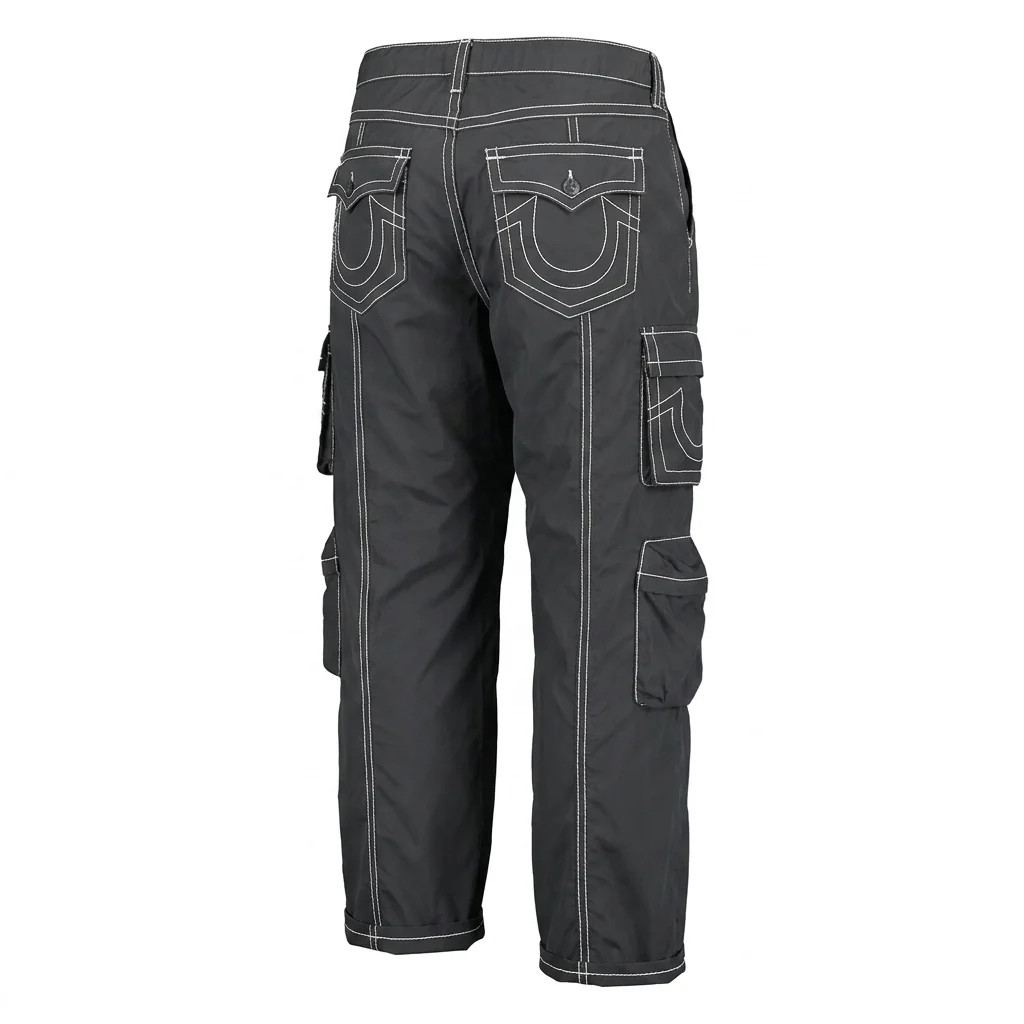 True Religion Big T Baggy Double Pocket Nylon Cargo Pants