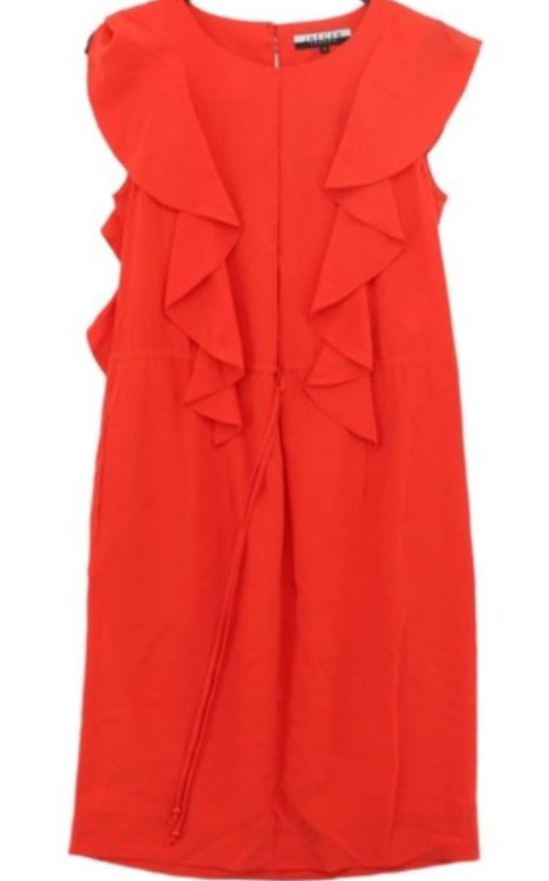 Jaeger London Ruffle Drawstring Dress bright red shift 100% silk Size 8 vgc