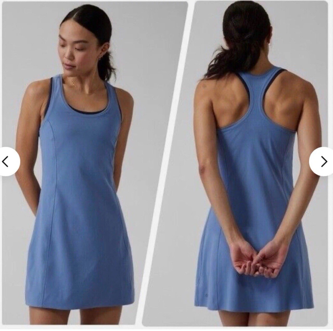 Athleta On My Way Dress size L Powervita Cottage Blue Golf Athleisure Loungewear