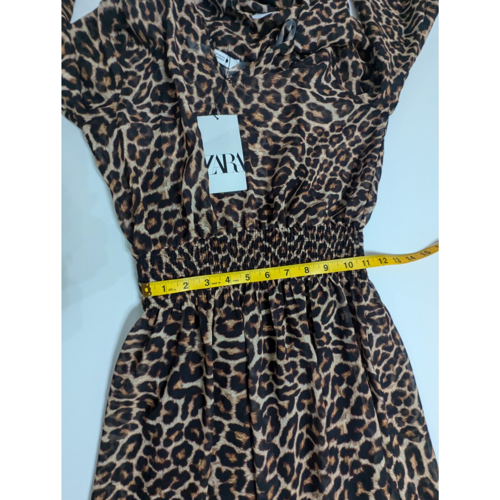 ZARA Cheetah Print Long Dress With Neck Tie Women’s Size XS