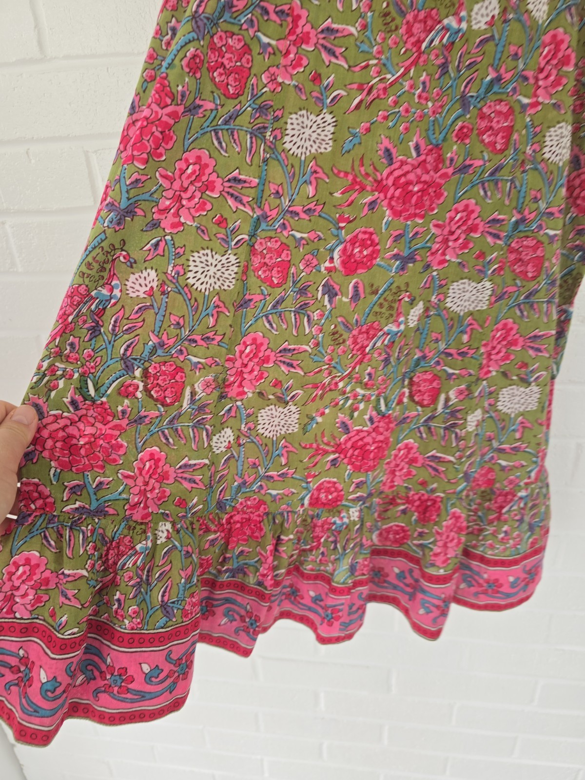 Lola Australia Pacific midi dress pink/green floral button-down XS Cotton