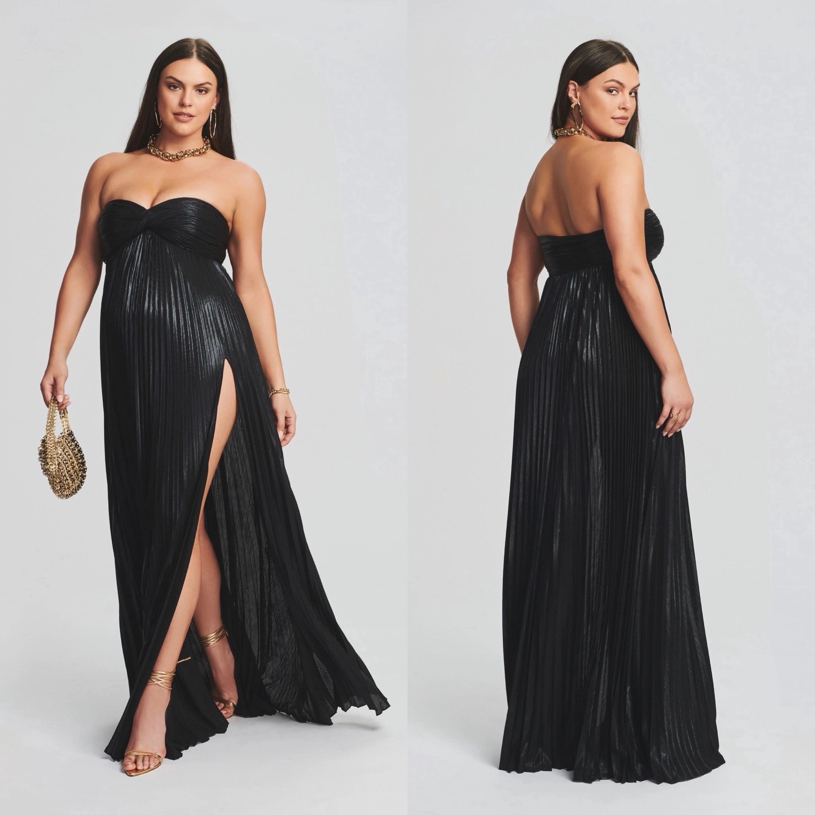 Retrofête Zoa Metallic Pleated Strapless Gown Black XXL NWT