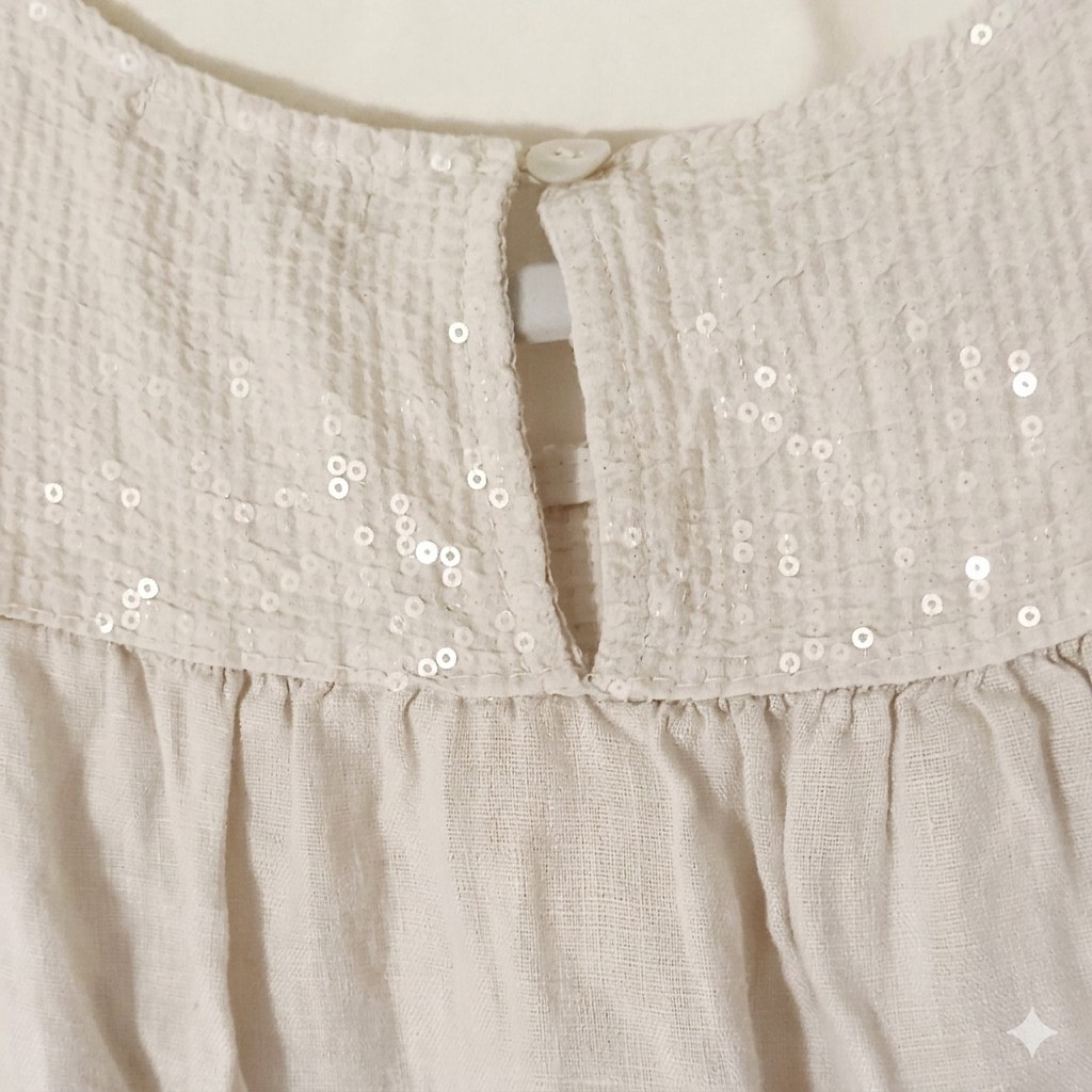Blu Orchid Made In Italy Linen Sequin Detail Mini Dress sz S Oatmeal