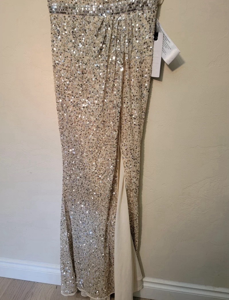 Mac Duggal Sequin Ombre V-Neck Cap Sleeve Side Slit Gown 5489 Size 10