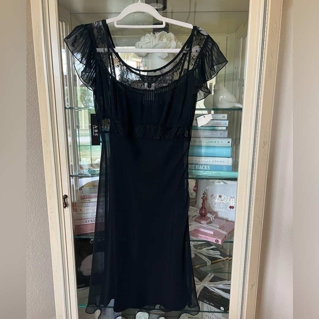 A.B.S. By Allen Schwartz Black Flowy 2 Piece Dress Sz 6
