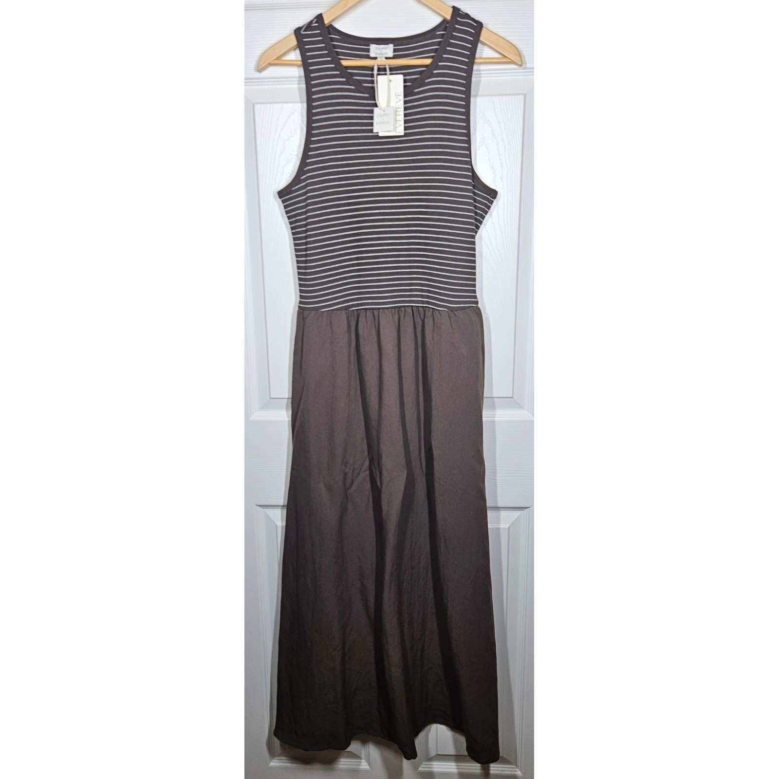 Z Supply Charlotte Mixed Media Evereve Midi Dress Pockets Espresso Martini L NWT