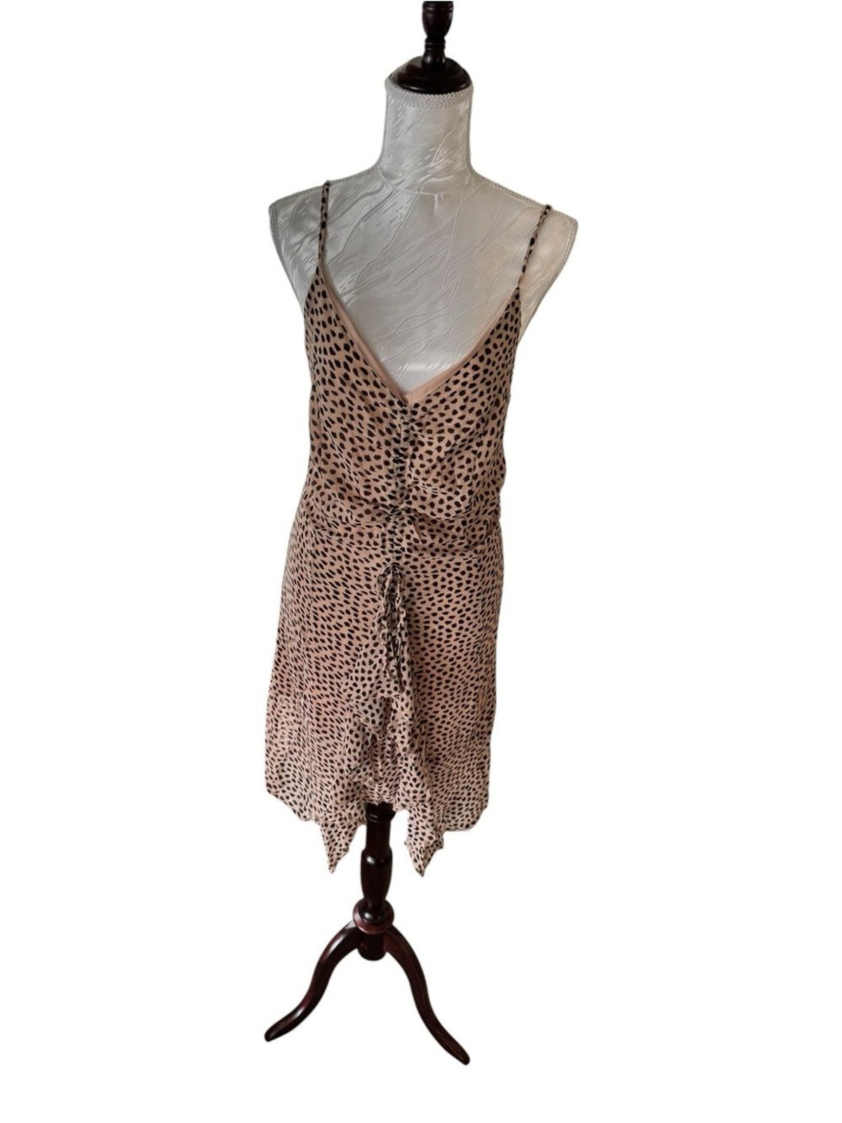 She + Sky Taupe Spotted High-Low Ruffle Dress