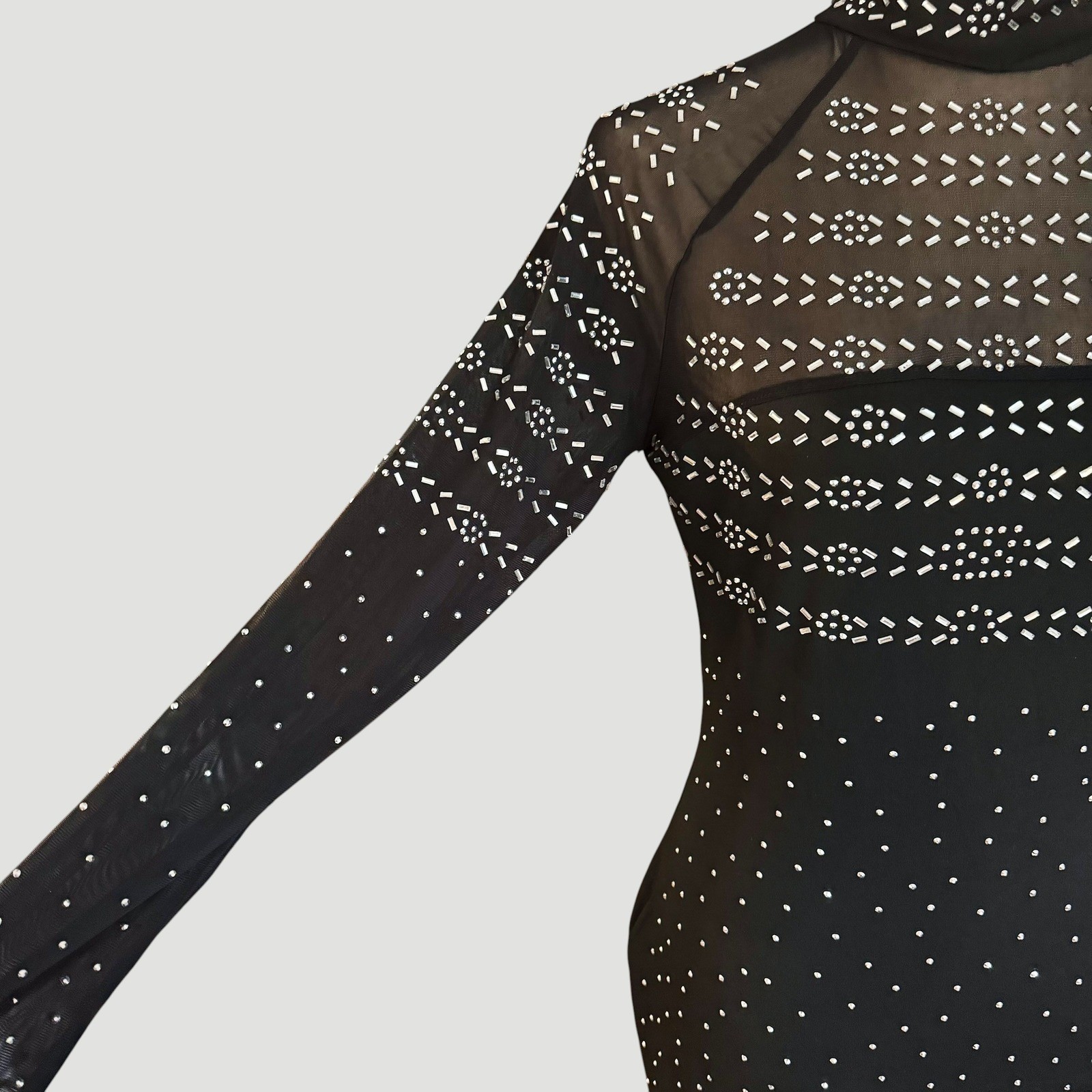L&B Black Rhinestone Mesh Bodycon Mini Dress Western Glam M Festival Vegas NWT