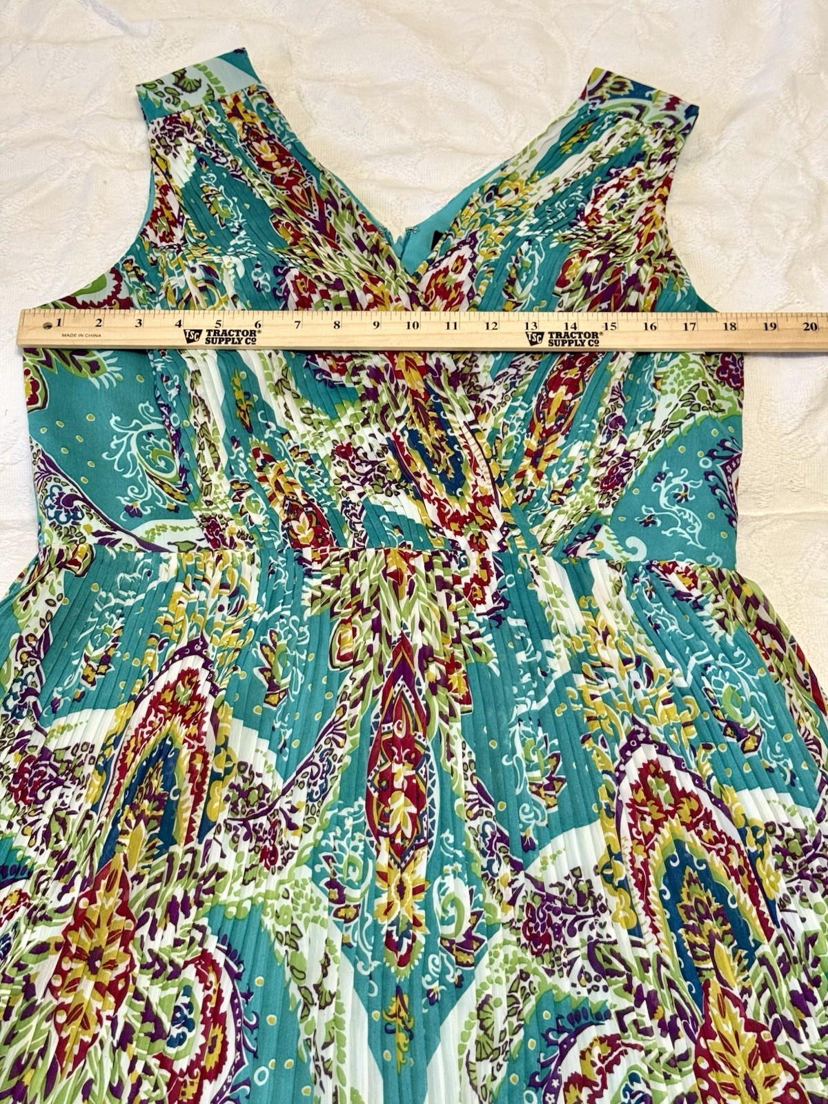 NWOT Ellen Tracy 14 Pleated Teal Paisley Dress Mediterranean Wedding Winery