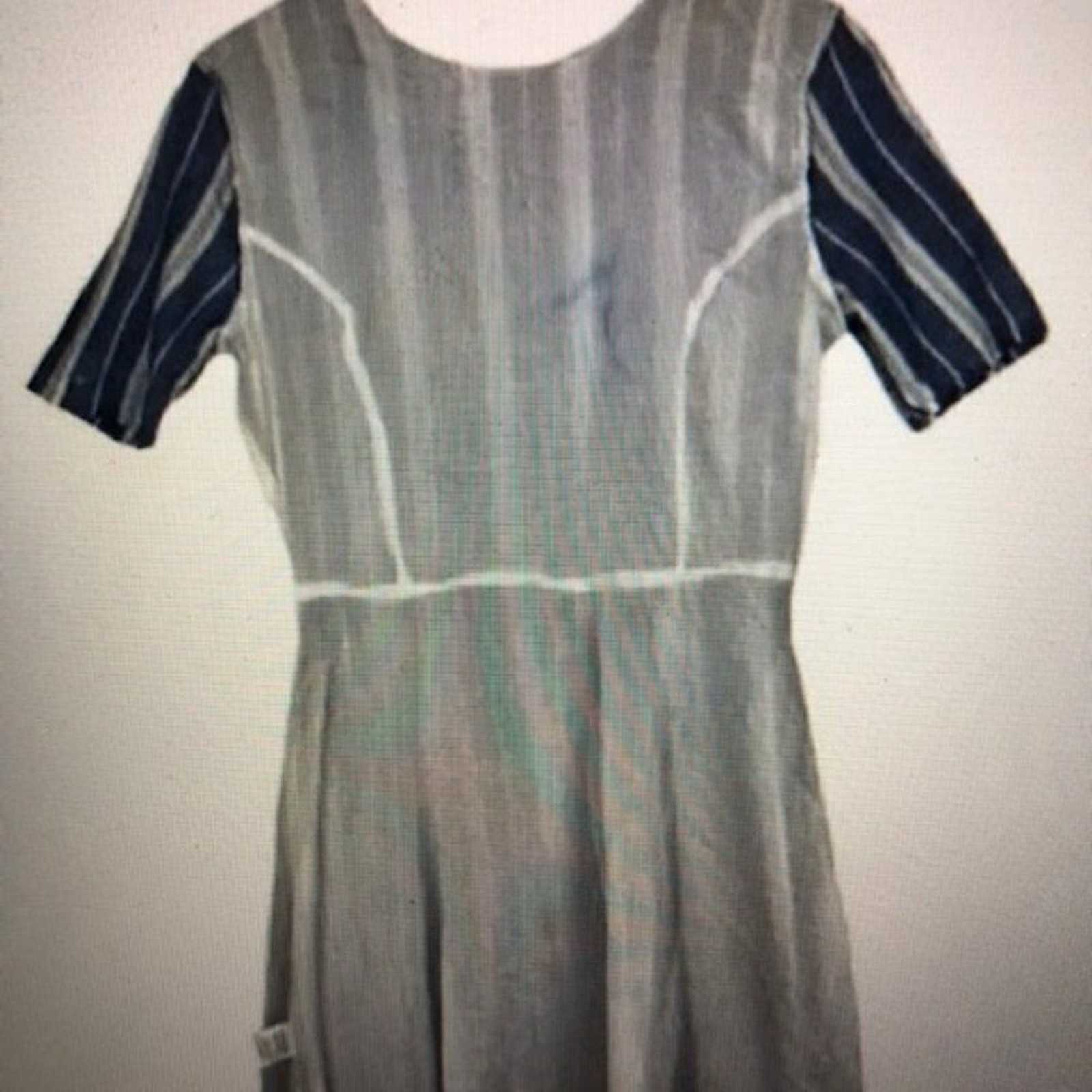 NWOT Tularosa Blue/ White Striped Short sleeve, belted, Fit & Flare Dress Small,
