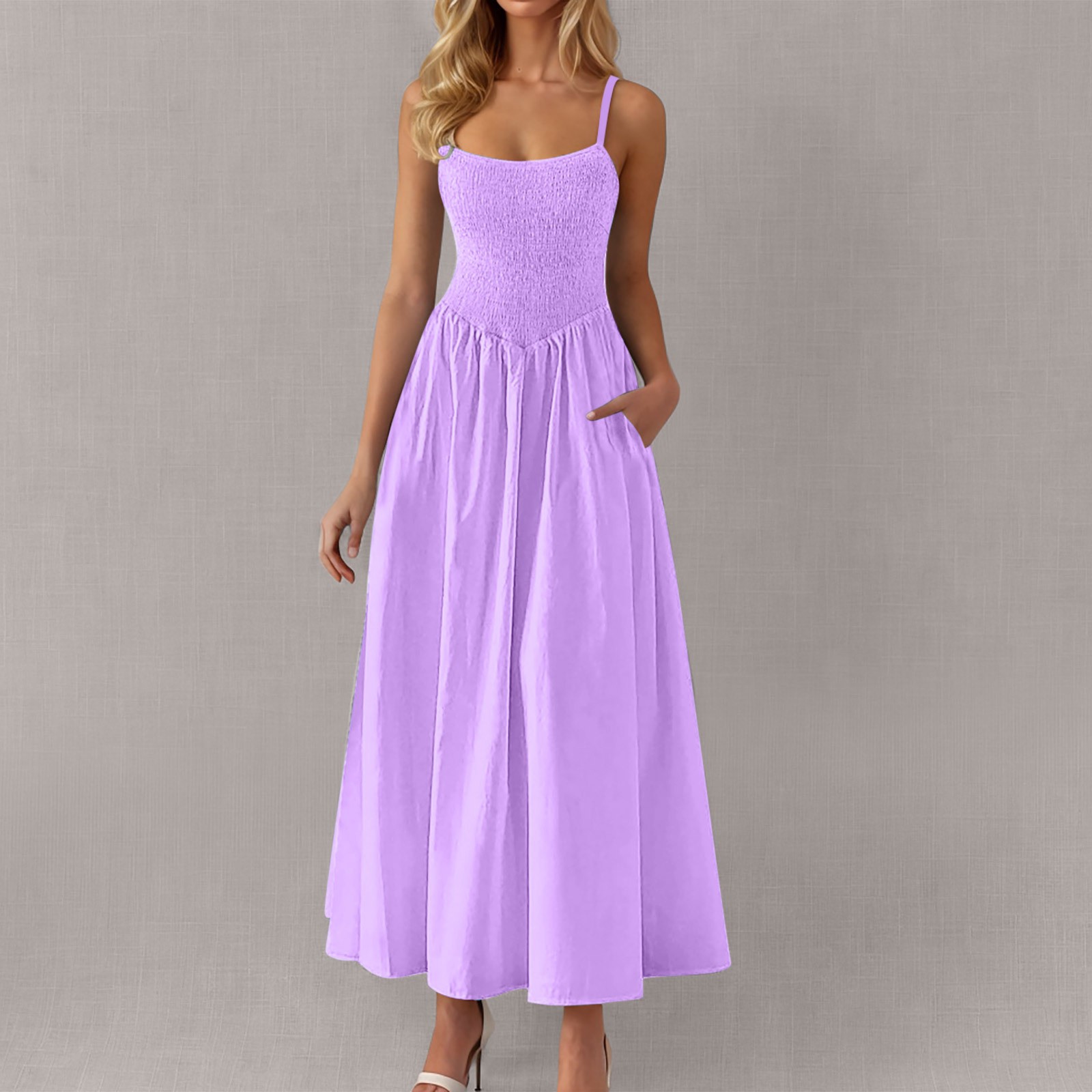 Adjustable-strap Ruffled-straps Pocket Dress
