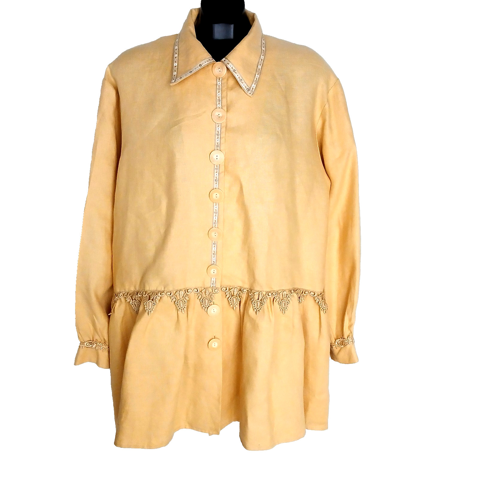 Taylor G Dallas Texas Women’s Linen Art to Wear Funky Retro Button Up Dress Sz M