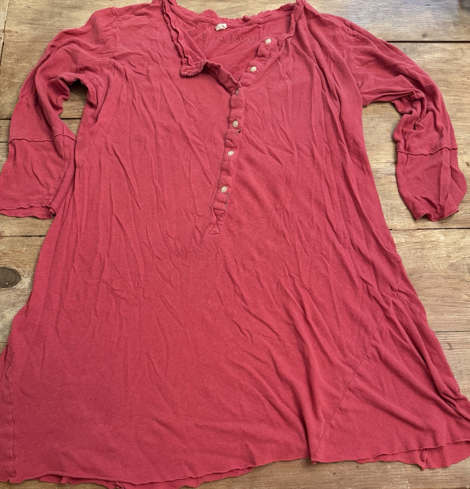 SUPER RARE Magnolia Pearl Red Long John Henley Tunic Dress Pre Loved