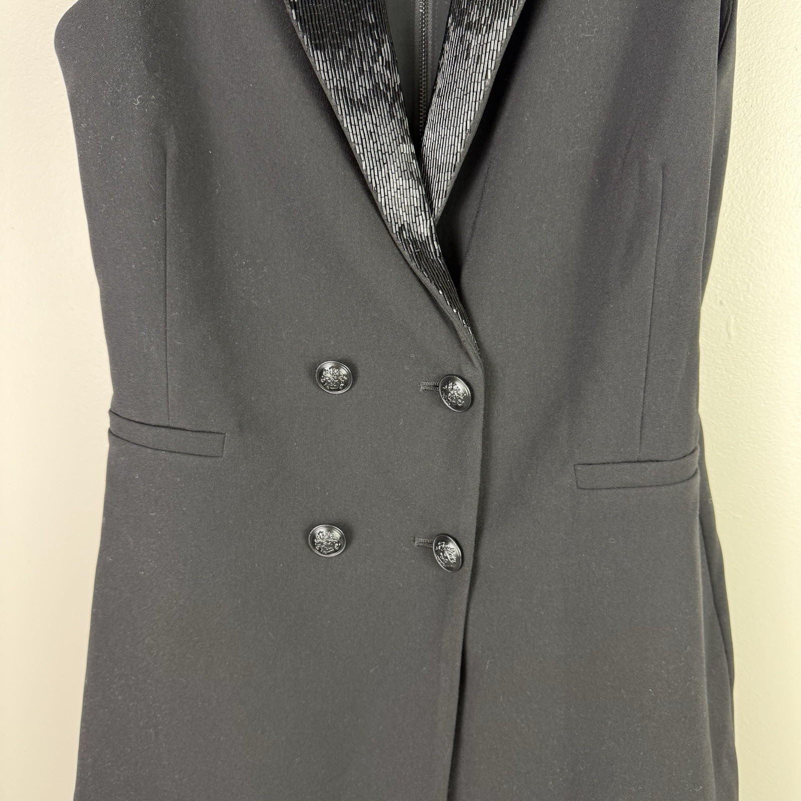 Alice Olivia Black Sleeveless Blazer Tuxedo Mini Dress Sz 12 Old Money Preppy