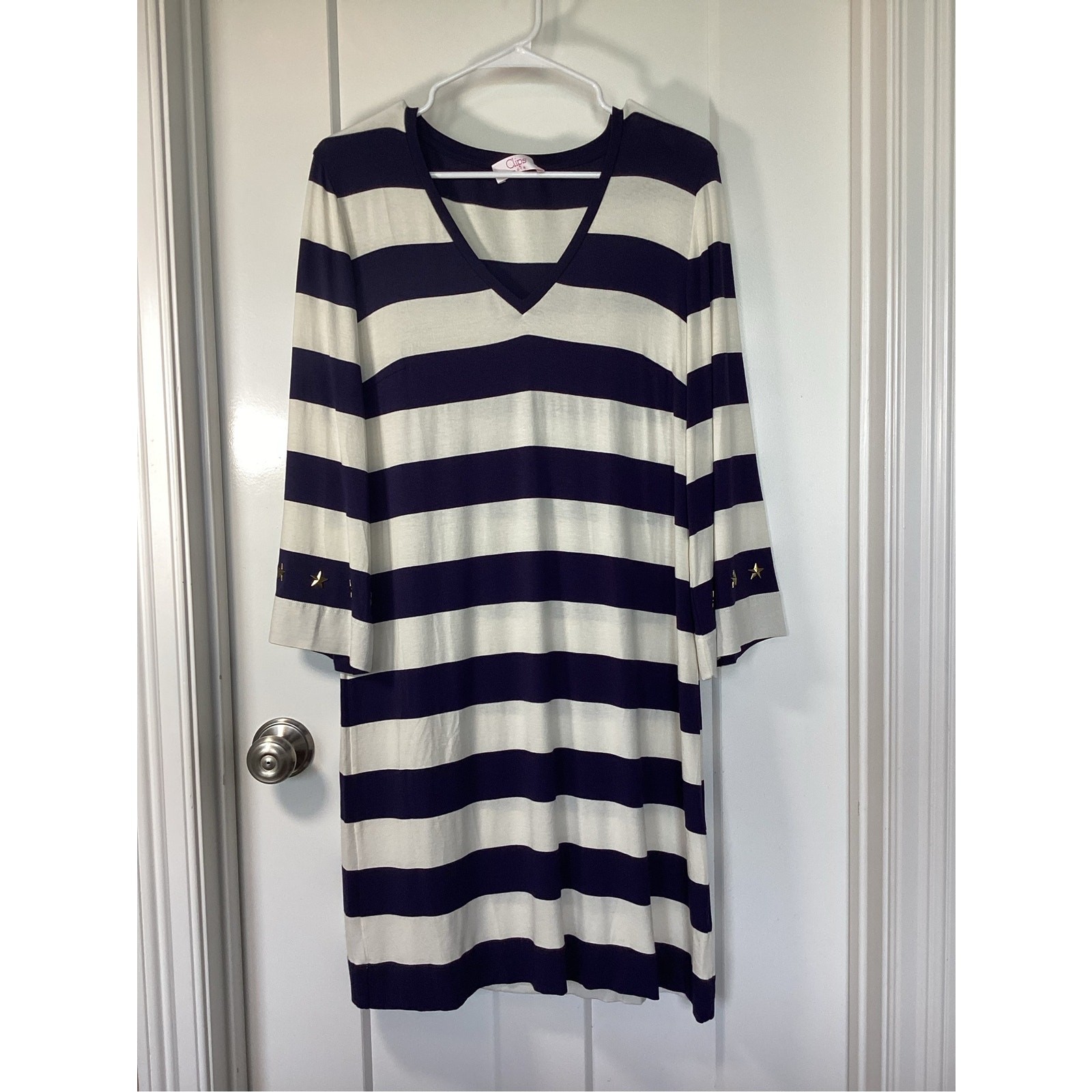 Clips More Women nautical, patriotic, Striped T-Shirt Dress Navy White Size 44