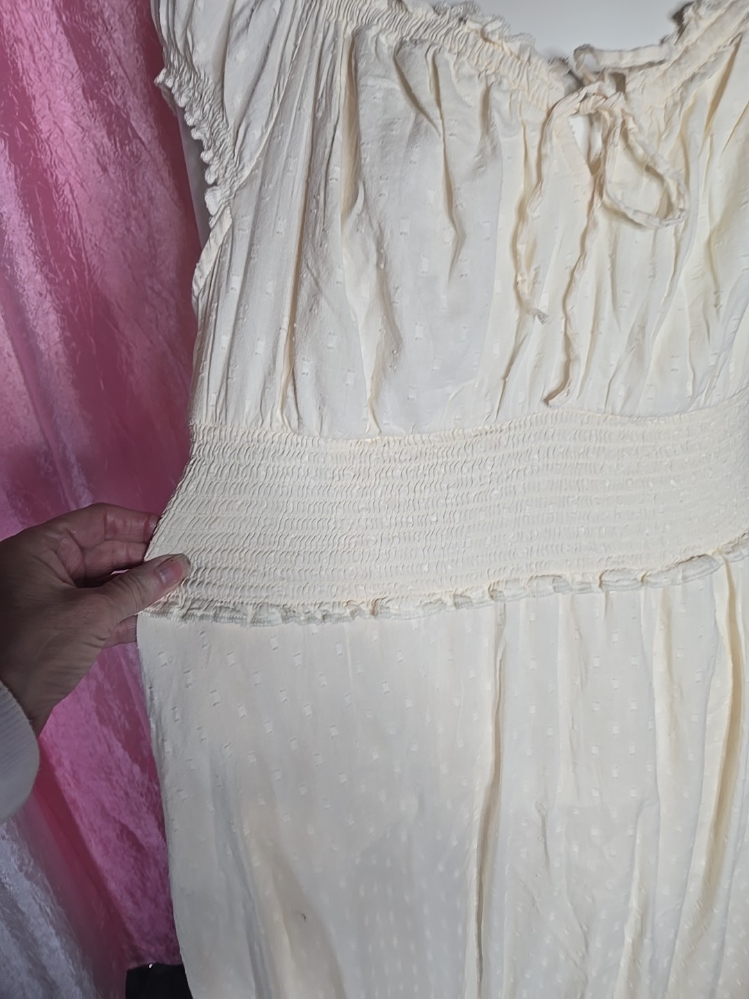 Old Navy Cream Cottagecore Clip Dot Layered Lined Prairie Dress Size Large