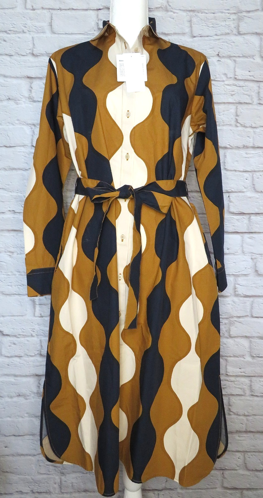 Marimekko Uniqlo Women Cotton Long-Sleeve Shirt Dress Geometric Brown S NWT