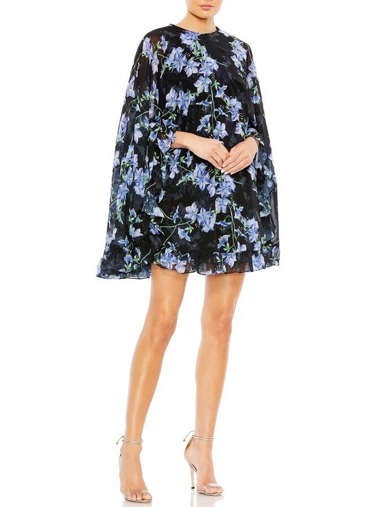 NWT Ieena Mac Duggal Floral Cape Mini Shift Dress 56028 Sz 2