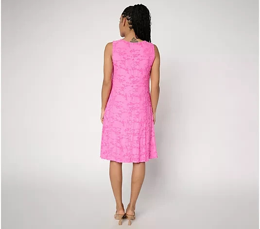 Susan Graver Burnout Knit Sleeveless A-Line Dress-Coral-Tall XS-NEW-A722258