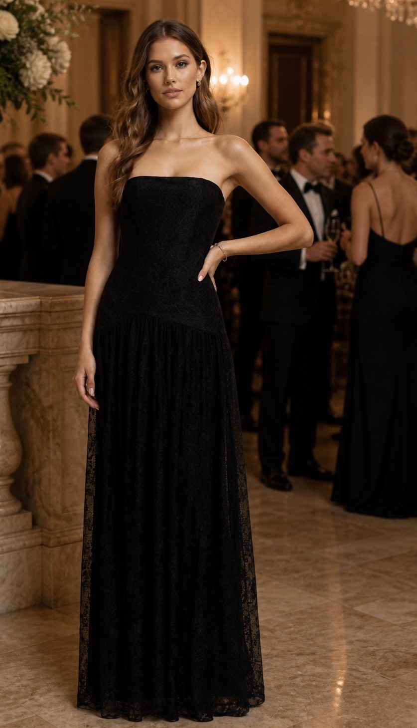 Retrofete Black Lace Maxi Dress Strapless Gown Slit XS Whimsigoth Fairy Jeanette