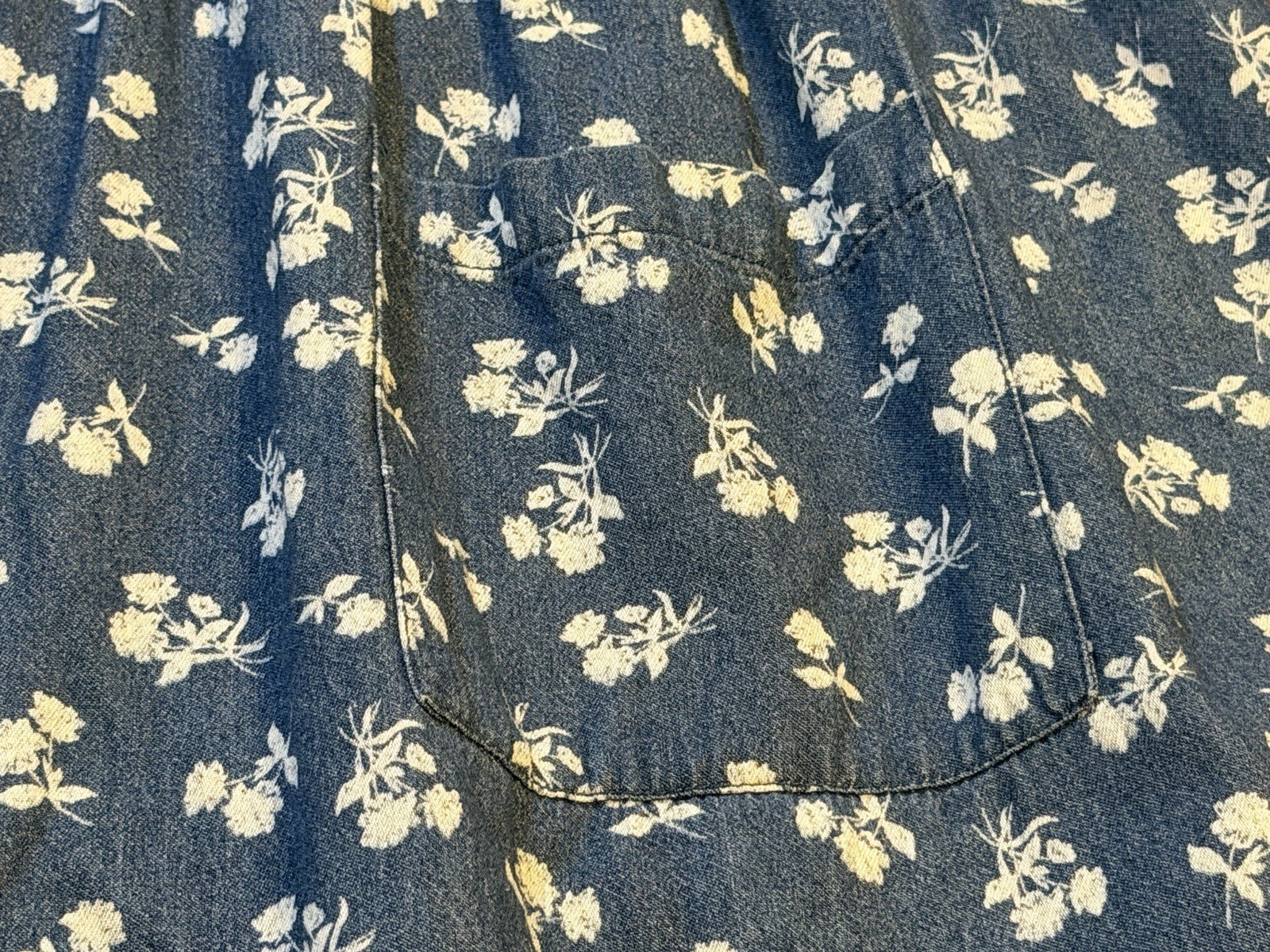 Woman Within Short Sleeve Blue Denim Maxi Dress Women’s 28W w/Floral Pattern