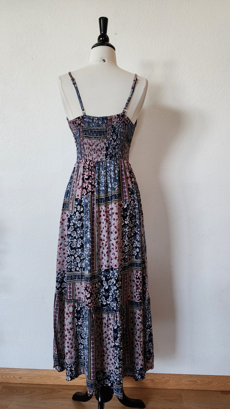 New Anthro Maxi Dress Size Small Navy Floral Coquette Crochet Boho Brunch