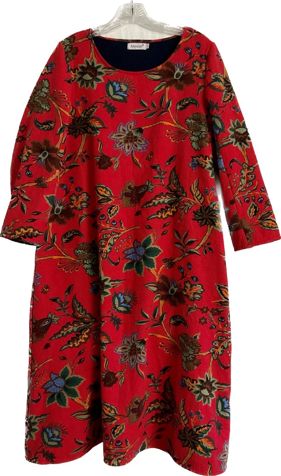 Sweatshirt Dress Linen Cotton Sz Medium Warm Fleece Red Floral Hong Kong Euro 93