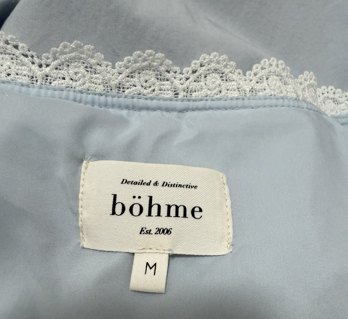 Bohme Romy Lace Trim Milkmaid Button Front Bow Midi Dress Size M Blue Cottage