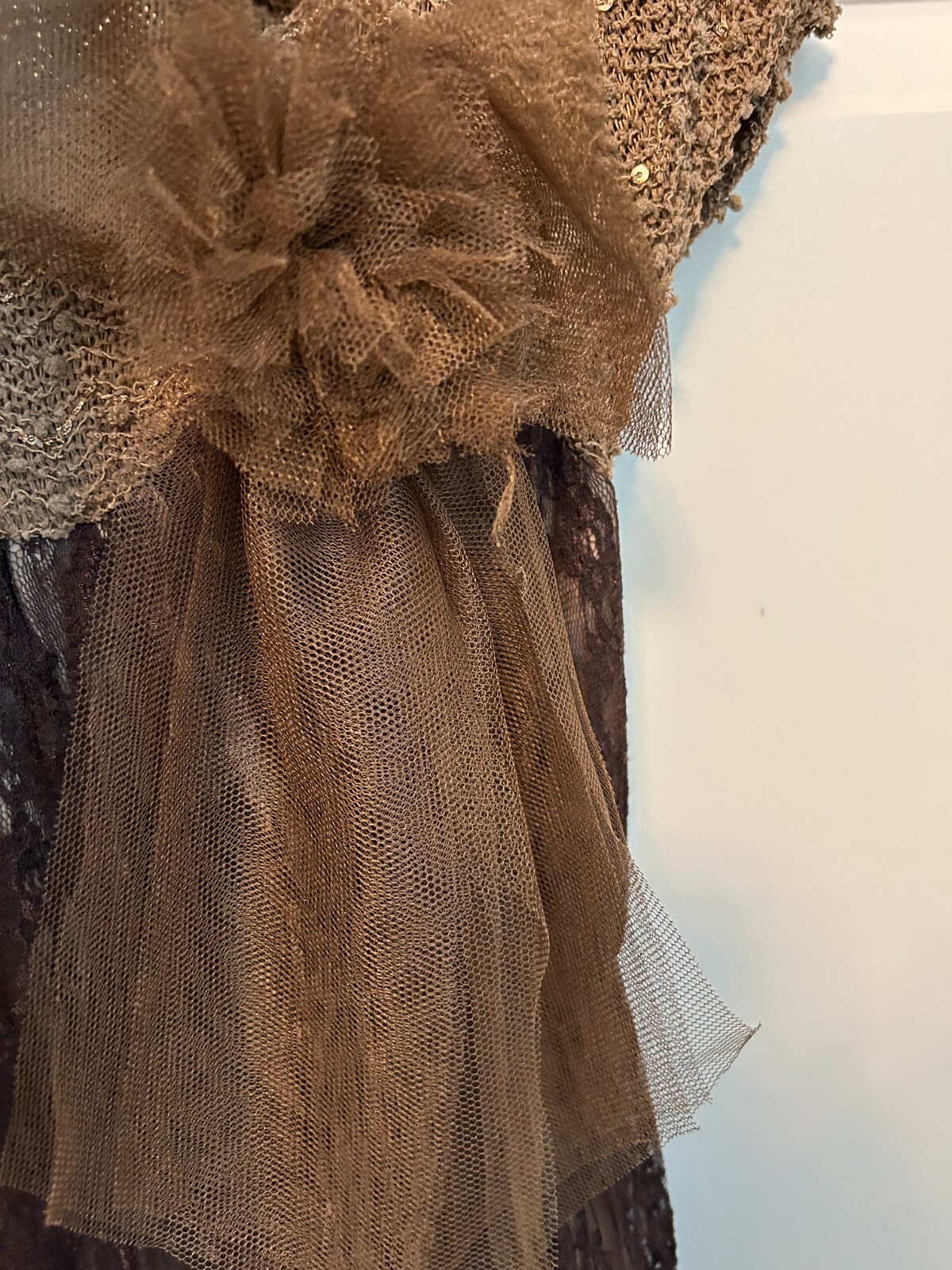 RYU Women’s Size S Small Boho Brown Lace overlay Lined Dress
