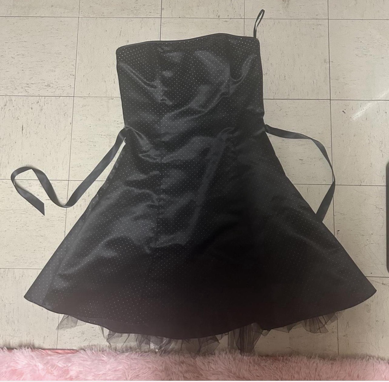 Jessica McClintock for Gunne Sax Black Polka Dot Strapless Mini Dress 9/10