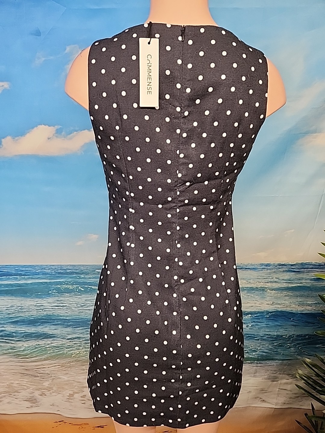Nwt Commense Blue White Polkadot Dress Sleeveless Size Medium