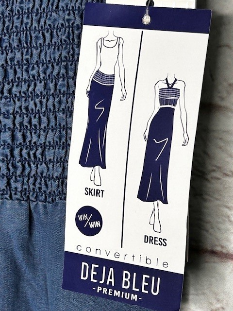 1X/2X/3X/4X New Cotton Medium Wash Blue Denim Smocked Sundress Dress Maxi Skirt