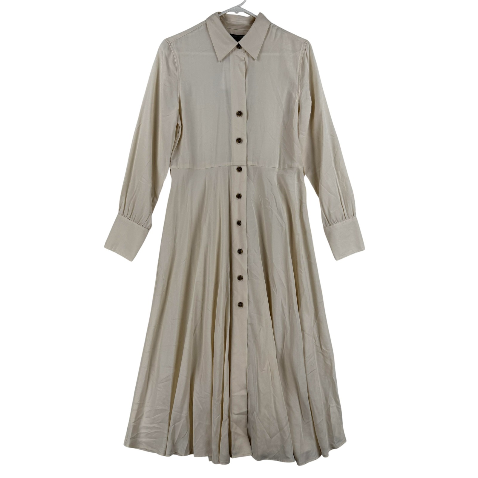 Banana Republic Shirt Dress Womens XS White Tencel Lyocell Button Front Midi