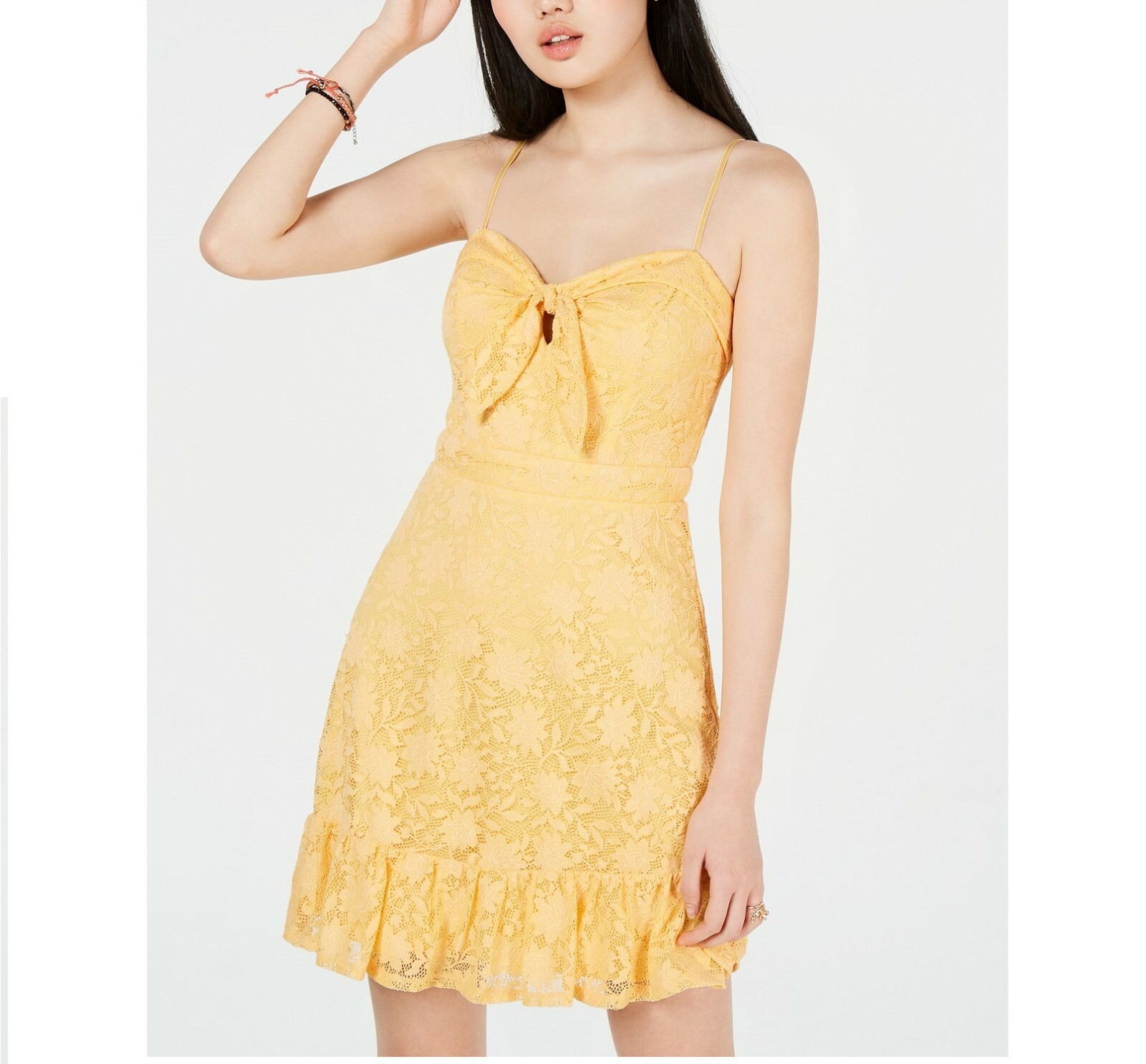 City Studio Junior Womens 7 Yellow Lace Sweetheart Lined ALine Dress NWT